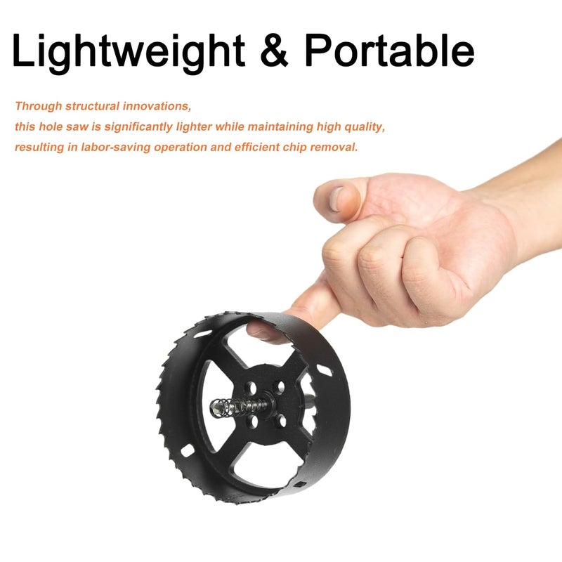 VIKITON 3-1/2 Inch Hole Saw with Arbor for Wood Metal Plastic, 3.5 in Bimetal Hole Cutter, Fast Chip Removal, Smooth Flat Drilling Edge, Lightweight & Portable (Black) - Image 2